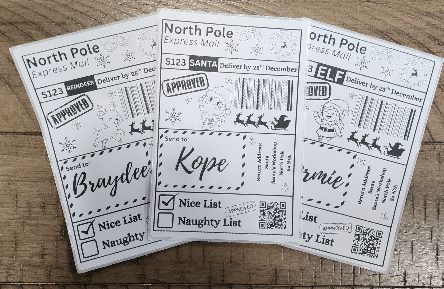 Santa Mail North Pole Express Mail Shipping Sticker Labels - Default Name is Blank