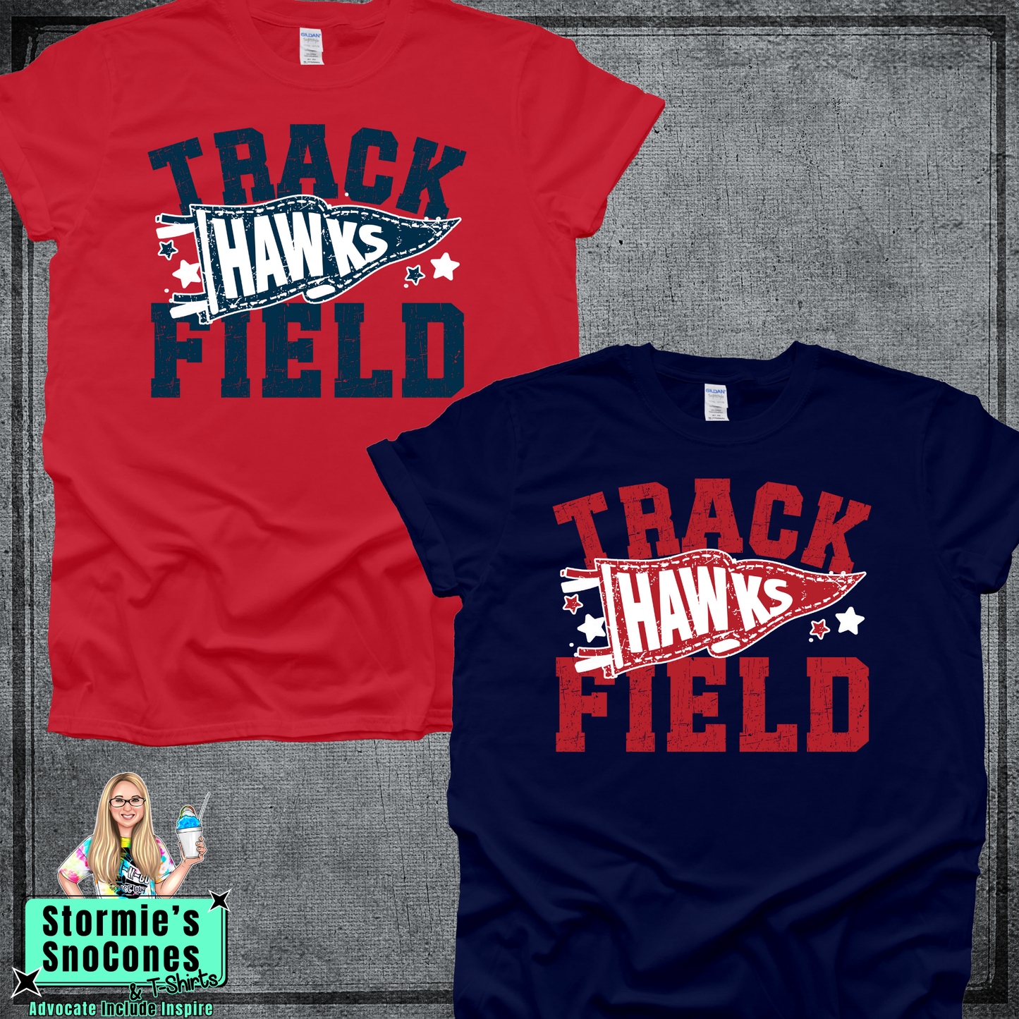 HJ Hawks Track Field Distressed Pennant Tshirt