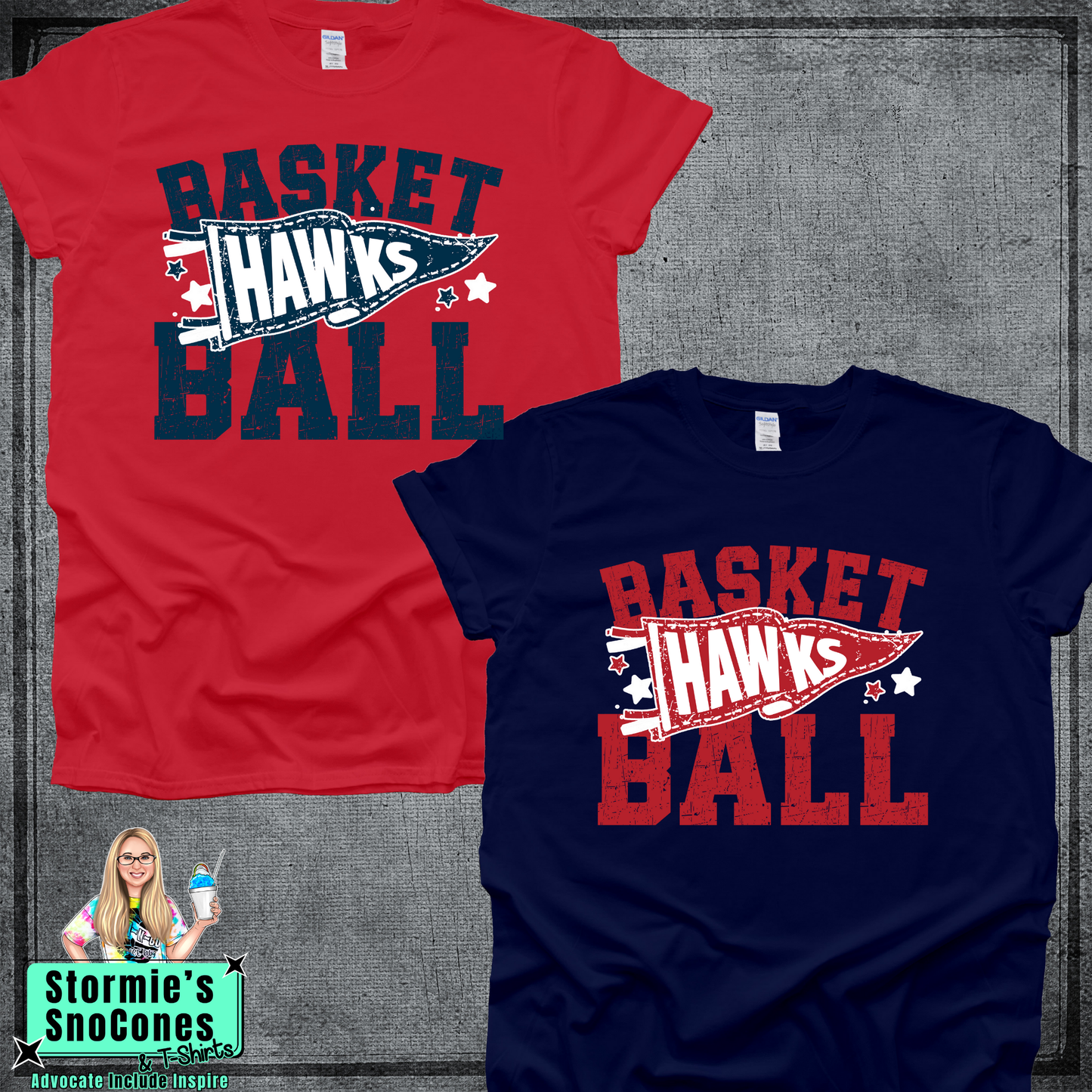 HJ Hawks Baksetball Distressed Pennant Tshirt