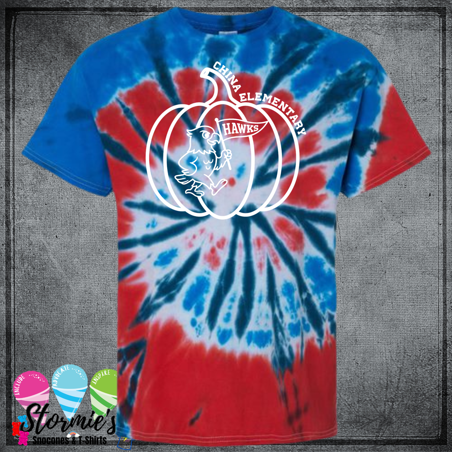 Hawk Pumpkin - Fall China Elementary Field Day Tie Dye Independence Red & Blue All School Support Shirt