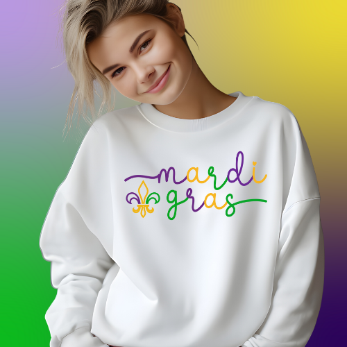 Mardi Gras Cursive White Sweatshirt & Hoodie