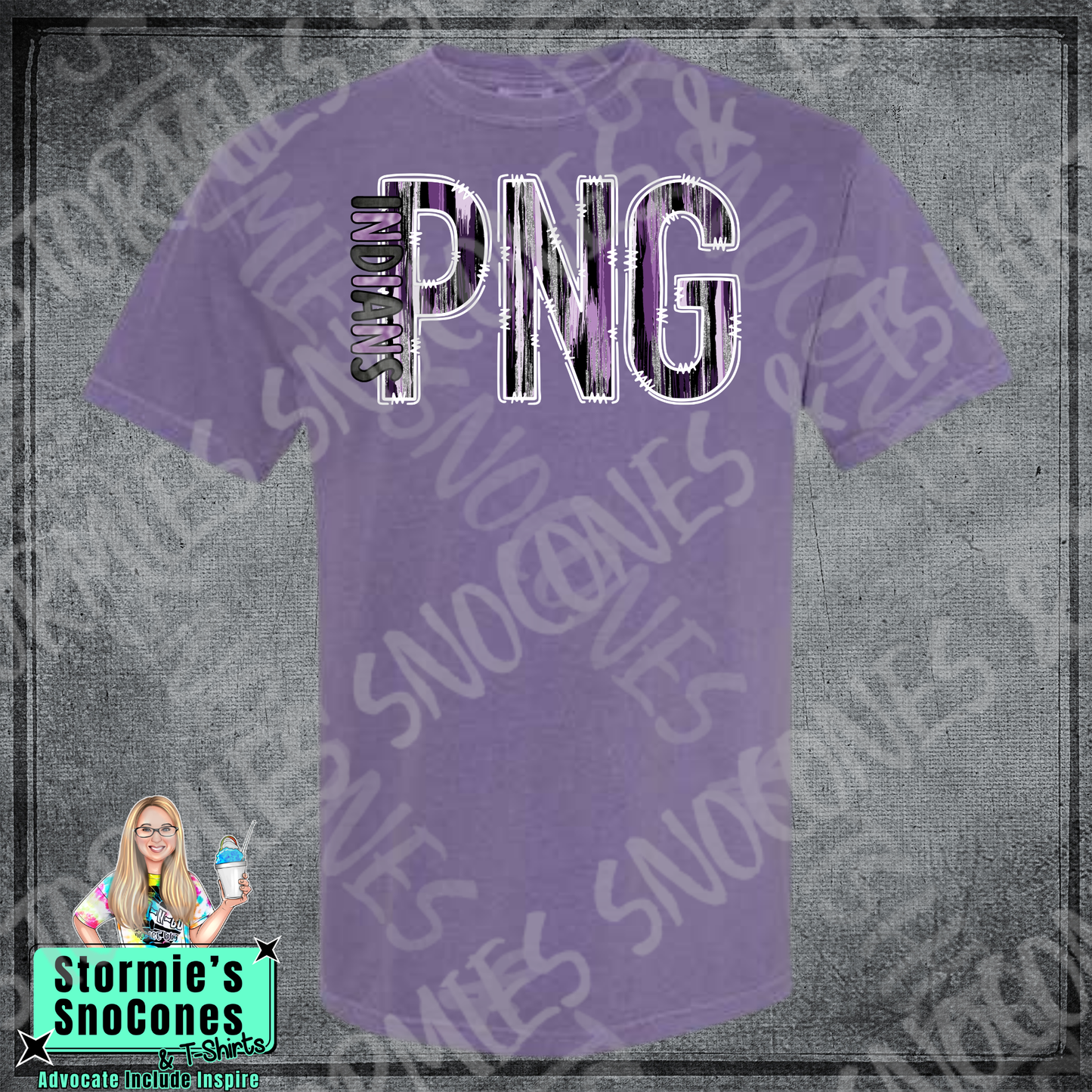 Port Neches-Groves Indians Brushstroke Doodle Purple Gildan Comfort Colors Bella Canvas Shirt