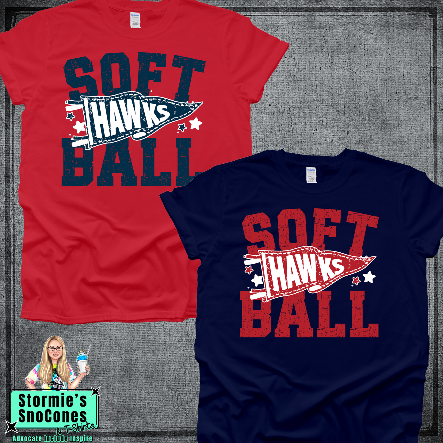 HJ Hawks Softball Distressed Pennant Tshirt