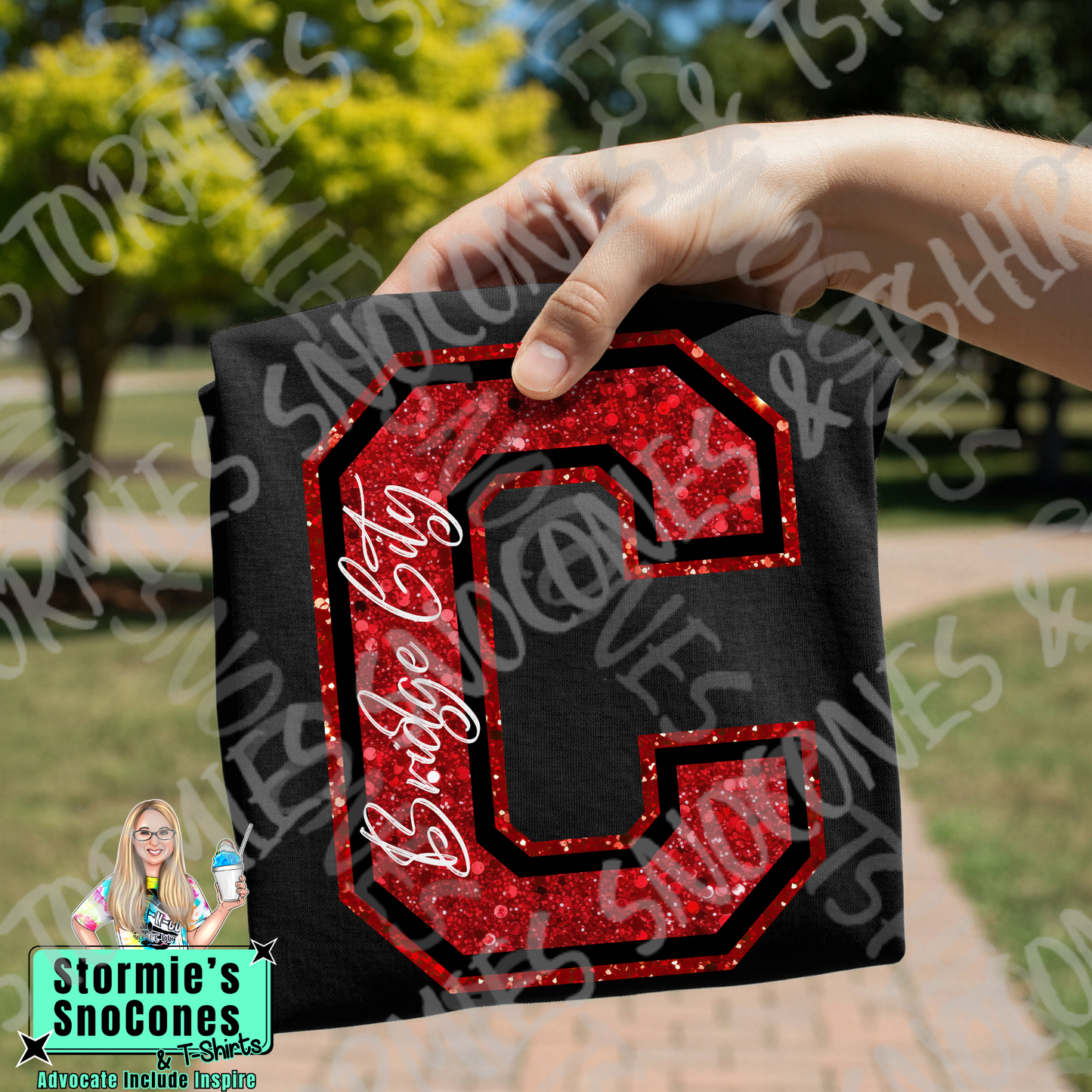 Bridge City Cardinals Big Initial Faux Glitter Black Gildan Comfort Colors Bella Canvas Shirt