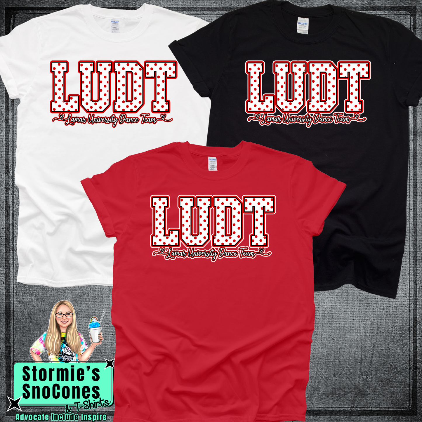LUDT Lamar University Dance Team Polka Dot Gildan Comfort Colors Dryfit Shirt
