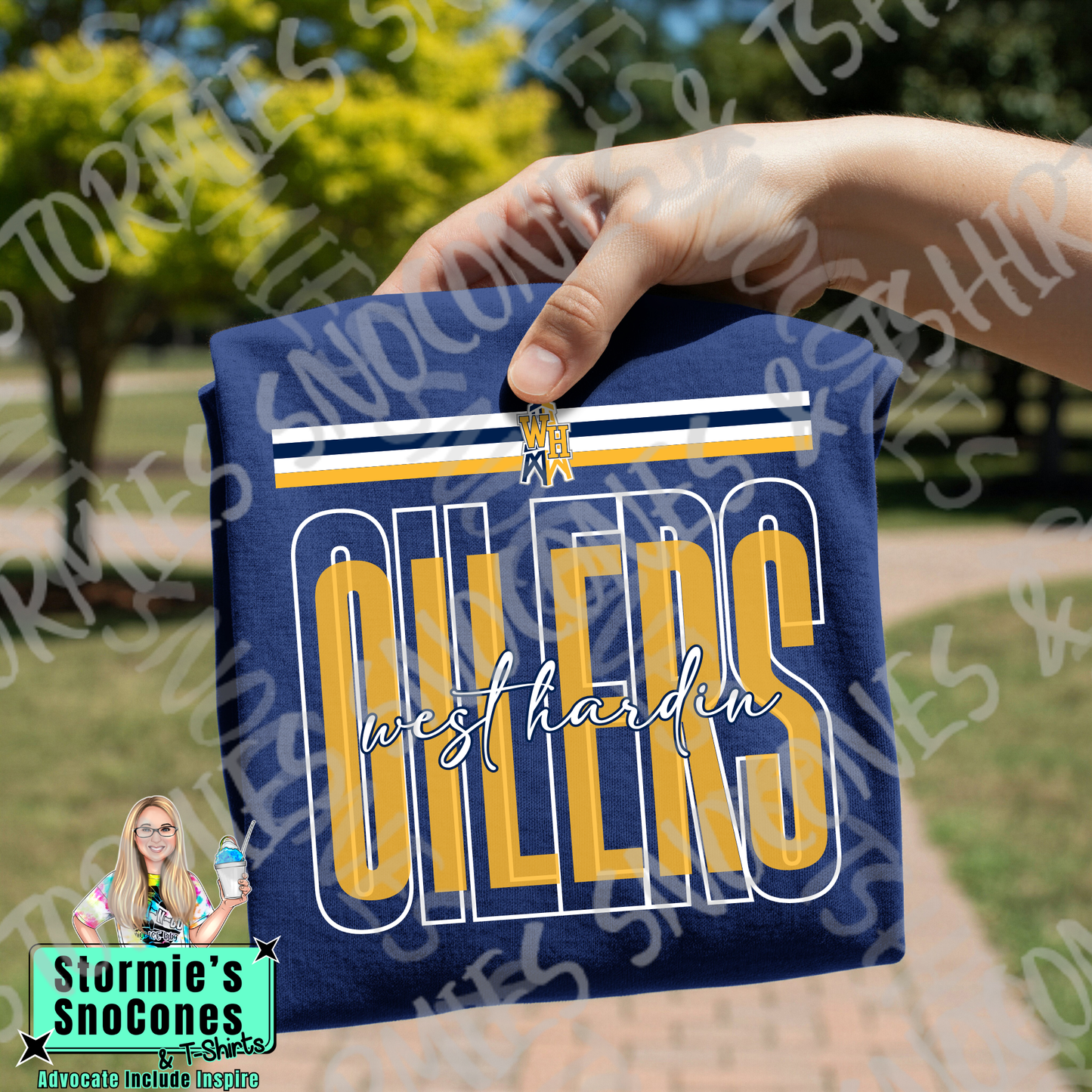 West Hardin Oilers Layered Outline Cursive Navy Gildan Comfort Colors Bella Canvas Shirt