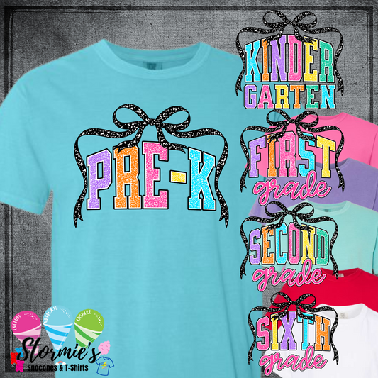 Preppy Back To School Coquette Varsity bow All Grades Comfort Colors Shirt