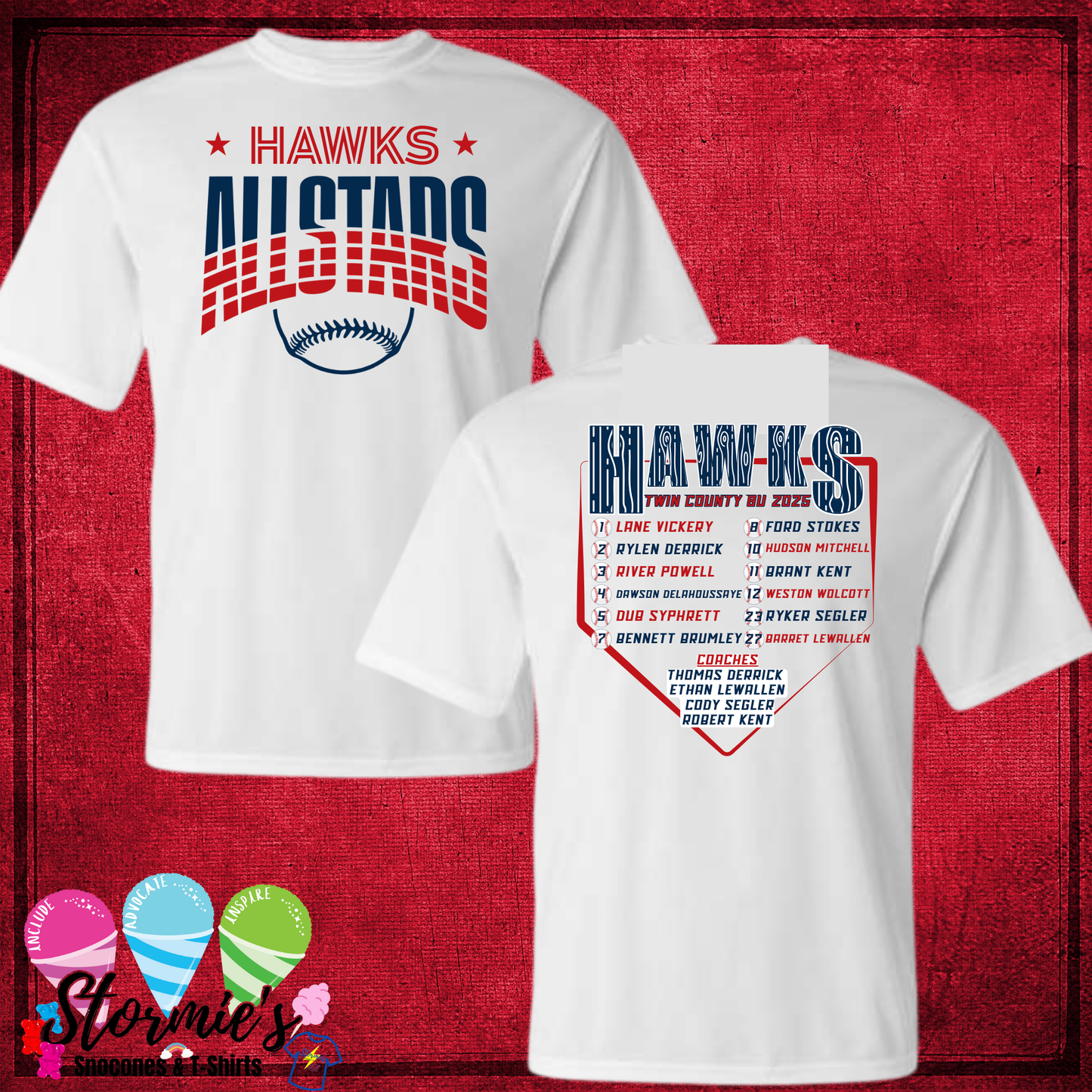 Hawks 8U Baseball All Stars 2025 NATIONAL White Dry Fit Shirt