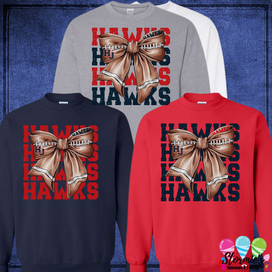 Hawks HJ Coquette Football Bow - Sweatshirt & Long Sleeve Shirt