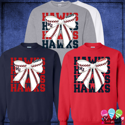 Hawks HJ Coquette Baseball Bow - Sweatshirt & Long Sleeve Shirt