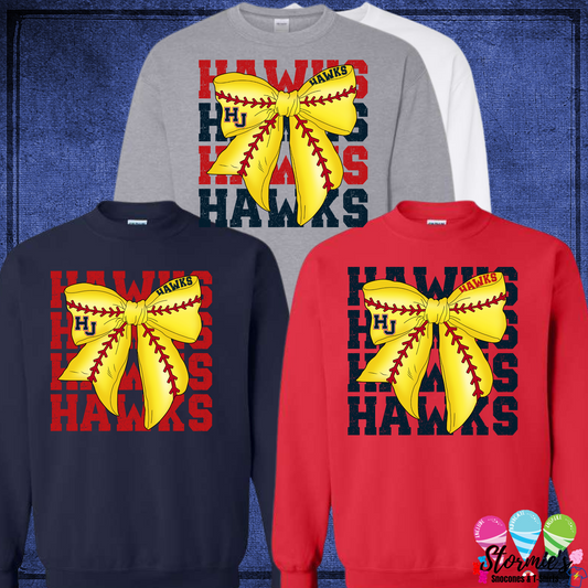 Hawks HJ Coquette Softball Bow - Sweatshirt & Long Sleeve Shirt