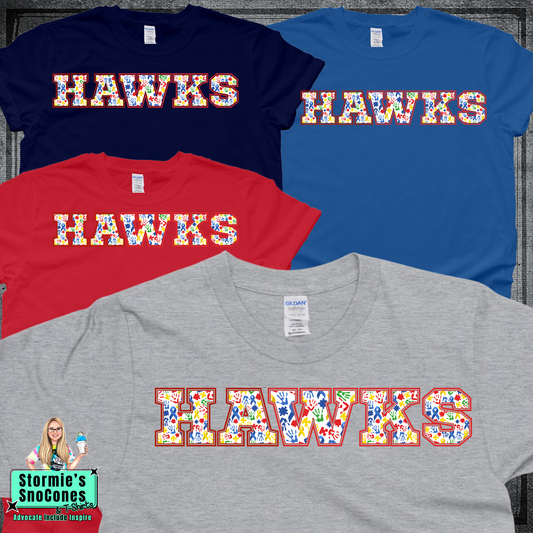 Hawks Autism Ribbon Hand Puzzle Fill Tshirt