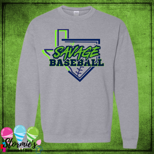 Savage Baseball 2025 - Gray Sweatshirt & Hoodie & Long Sleeve Shirt