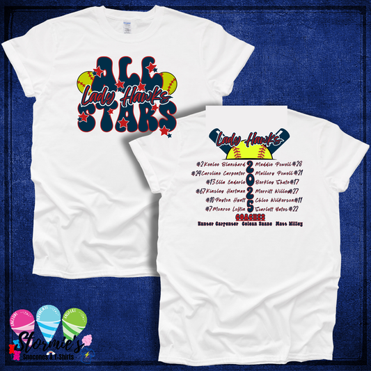 Lady Hawks Softball All Stars 2025 White Shirt