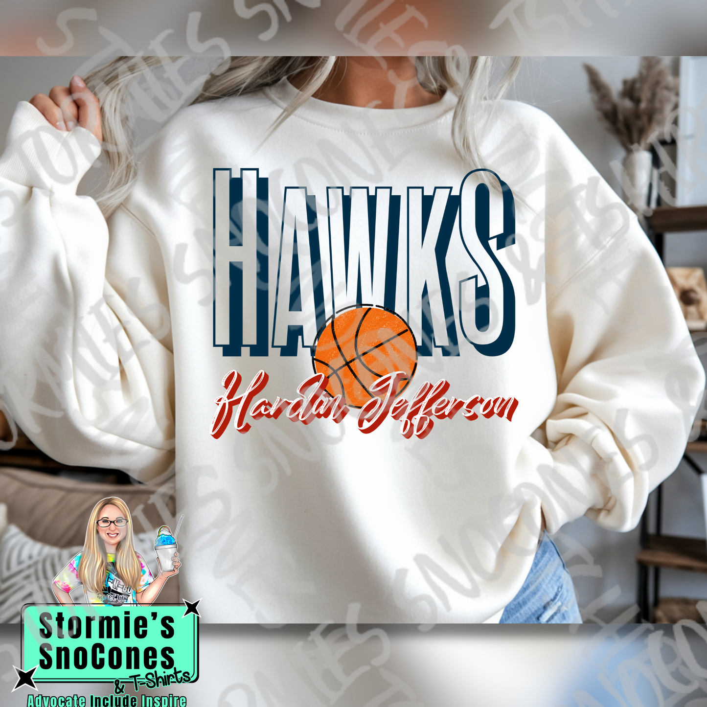 Hardin Jefferson Hawks Doodle Basketball Icon White TShirt or Sweatshirt