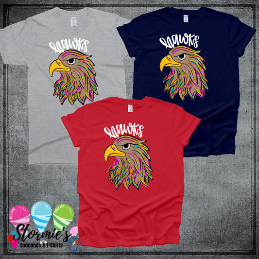 Hawks Mascot Neon Stripes Repeat TShirt