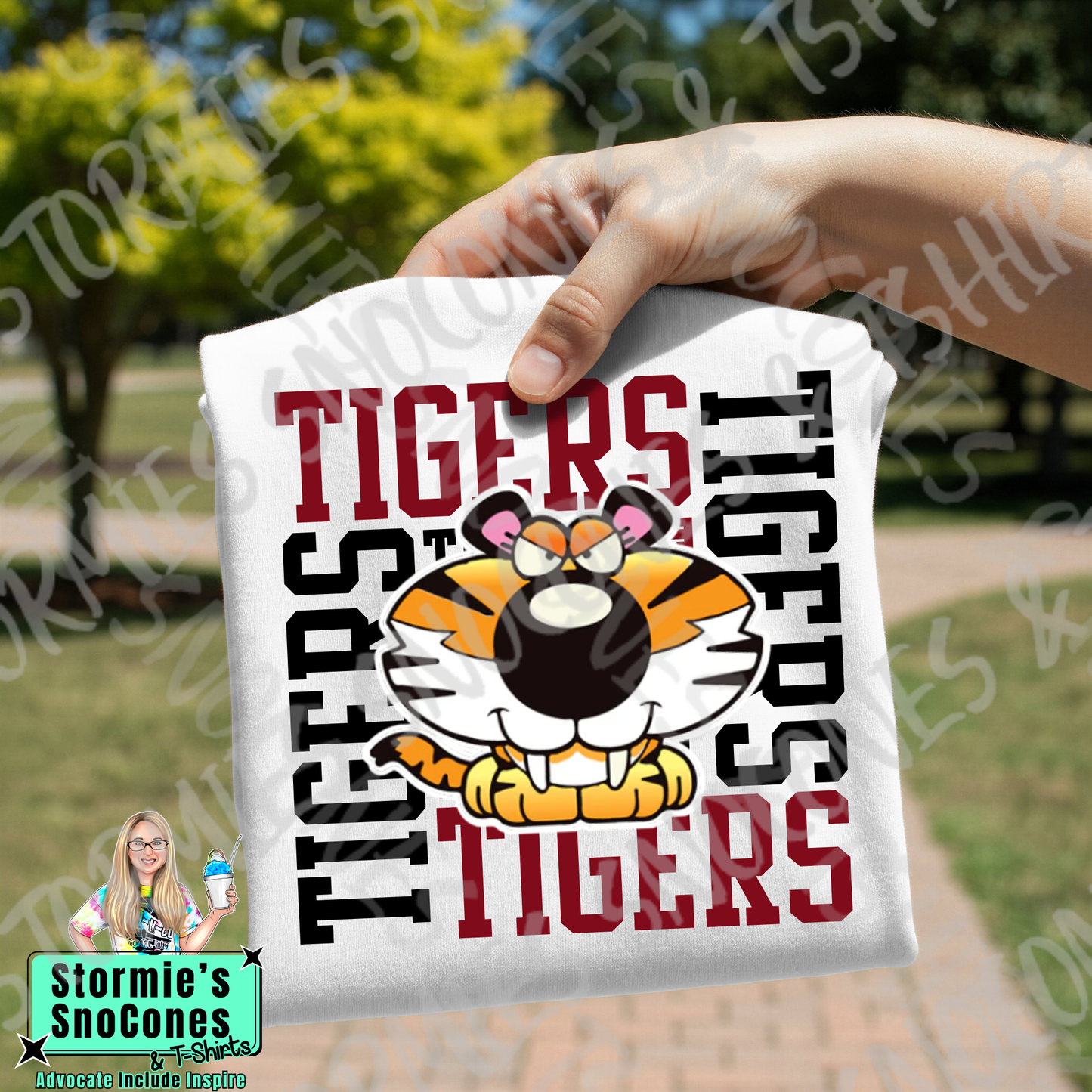 Devers Tigers Logo Repeat White Gildan Comfort Colors Bella Canvas Shirt