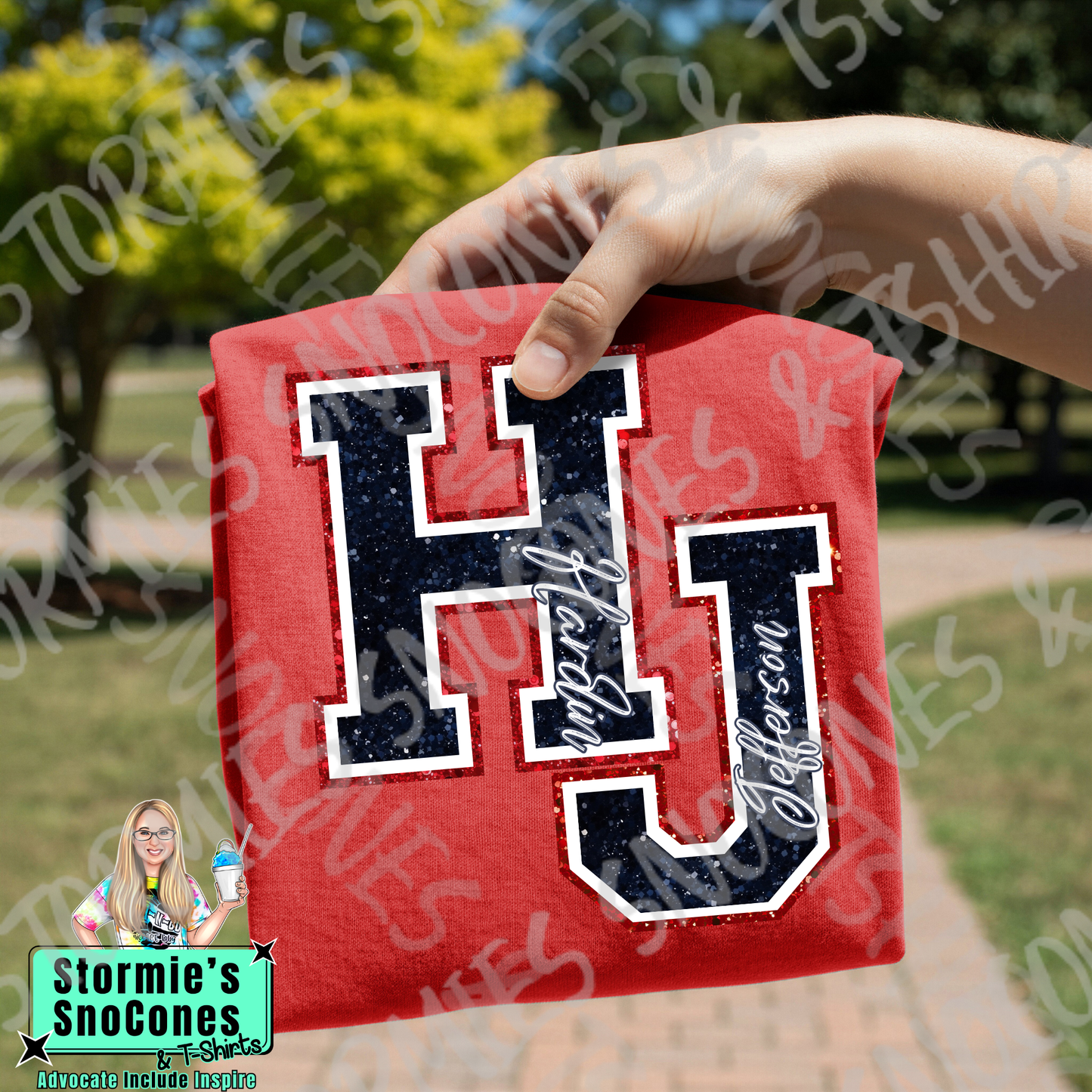 Hardin Jefferson Hawks Big Initial Faux Glitter Red Gildan Comfort Colors Bella Canvas Shirt