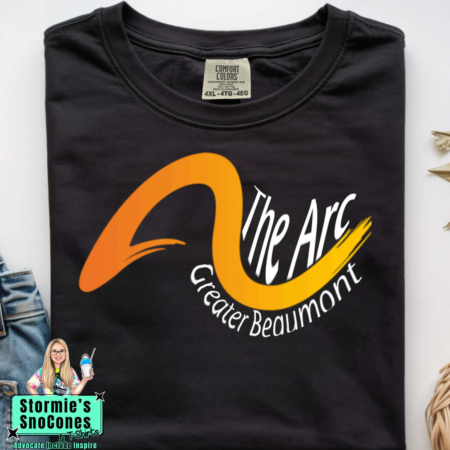 The Arc Of Greater Beaumont Wave Logo Black Gildan Comfort Colors DryFit Shirt