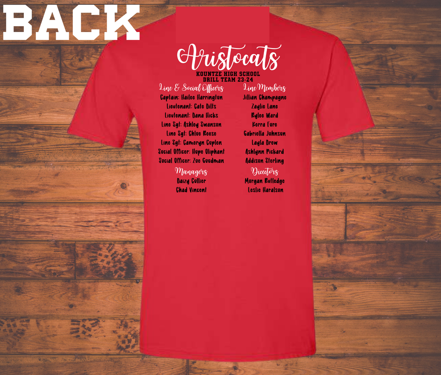 Aristocats Kountze High School Drill Team Roster Red Softstyle Shirt