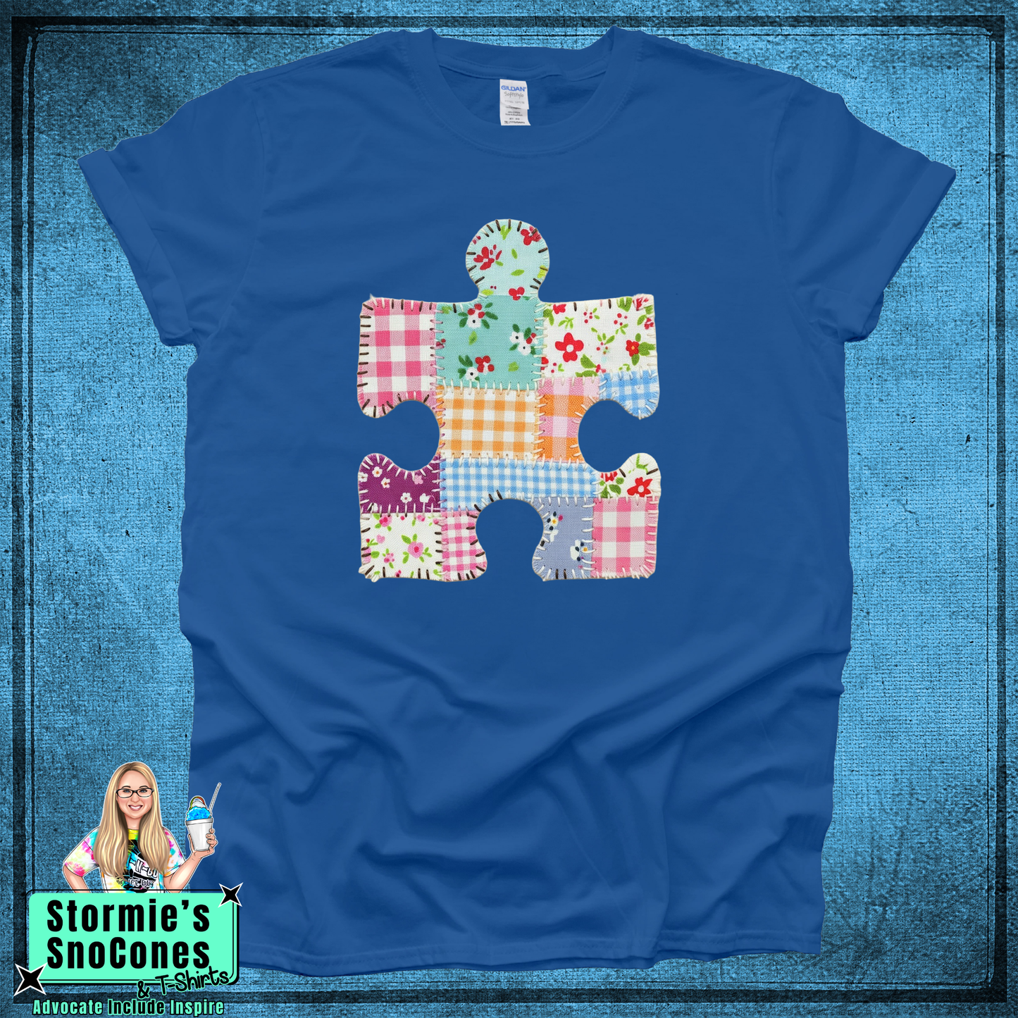 Autism Awareness Patch Work Puzzle Piece Gildan Comfort Colors Bella Canvas Shirt