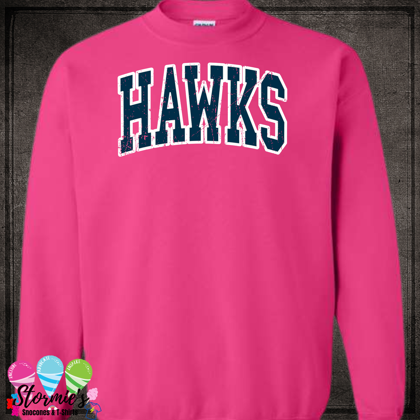 HJJH PTO Hawks Arched Distressed Fundraiser Safety Pink Sweatshirt