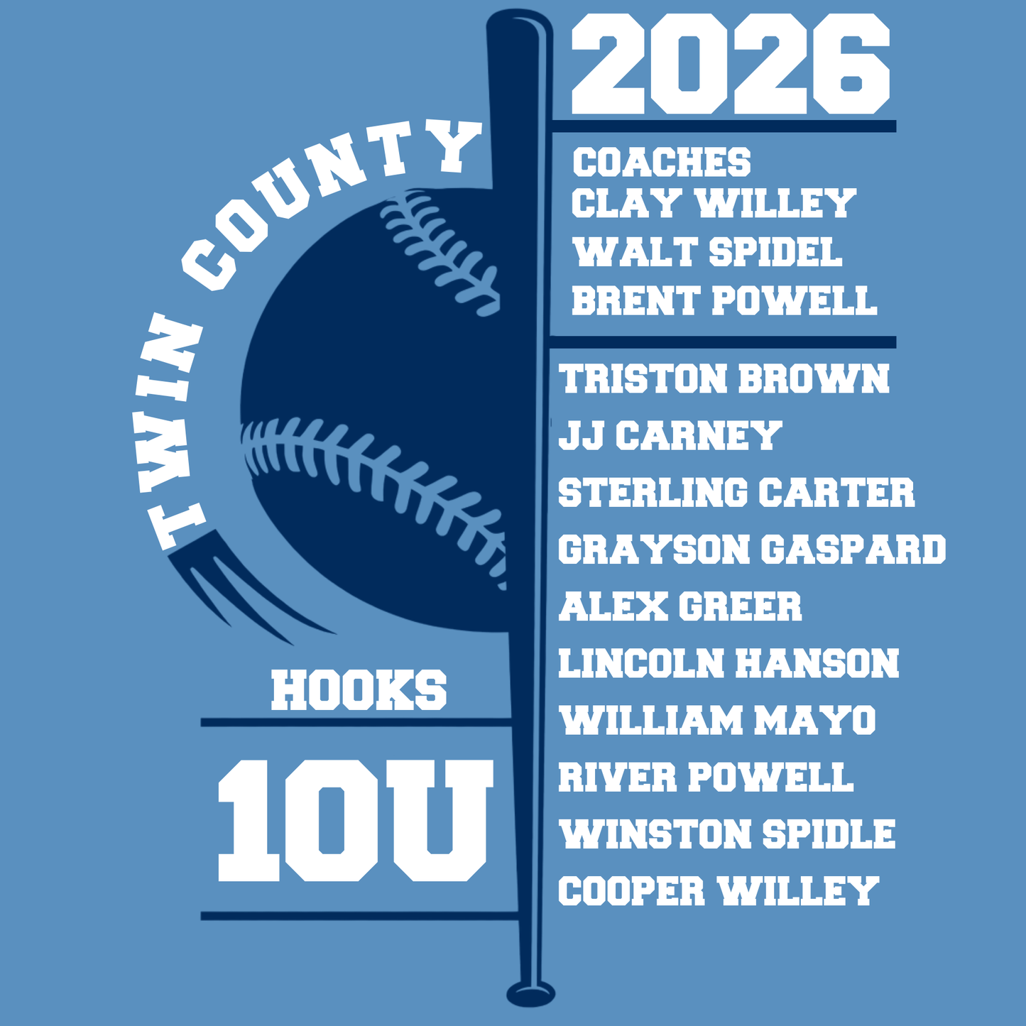 Hooks 10U Twin County 2026 Columbia Blue Shirt
