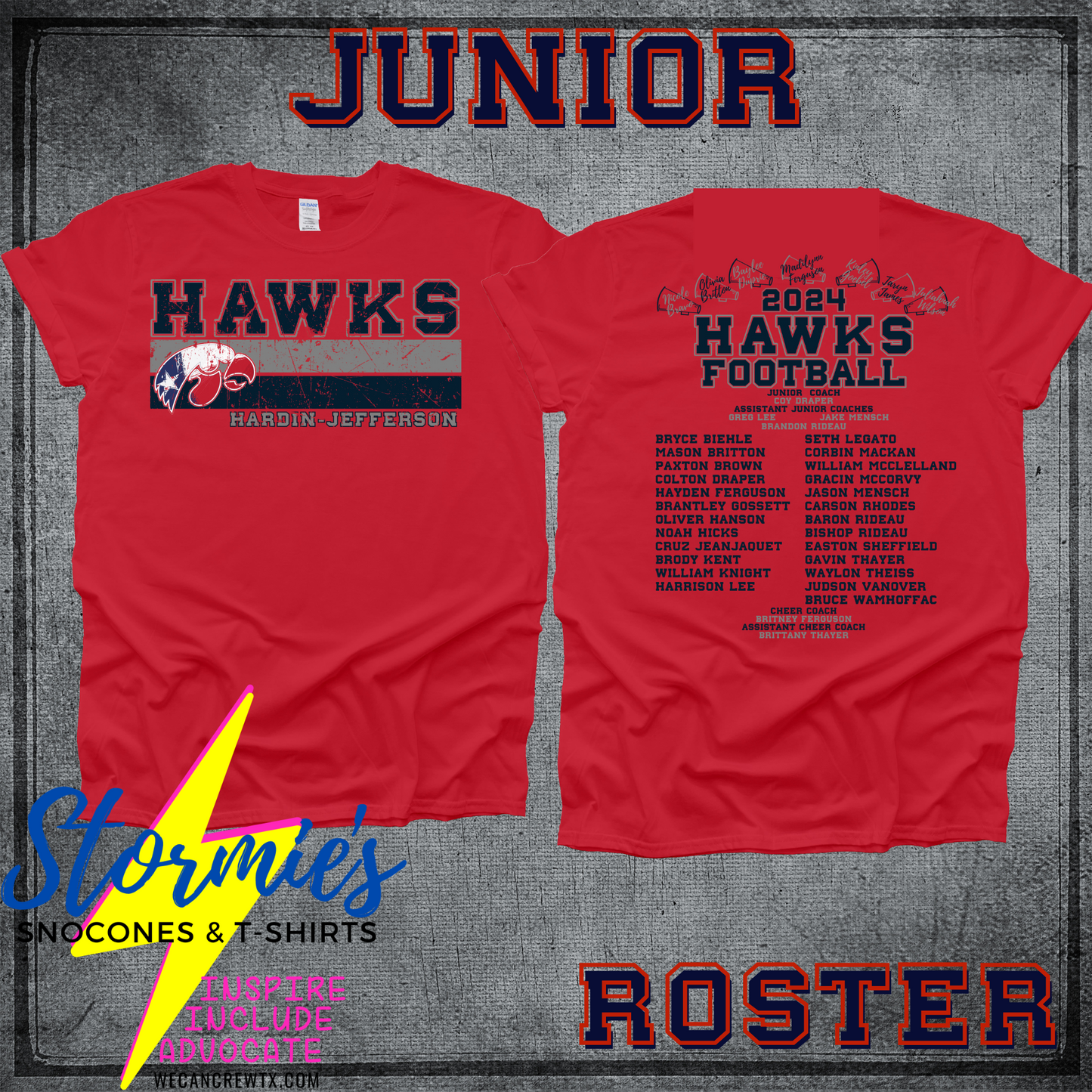 Hawks Junior Football-Cheer 2024 Fundraiser ROSTER Shirt