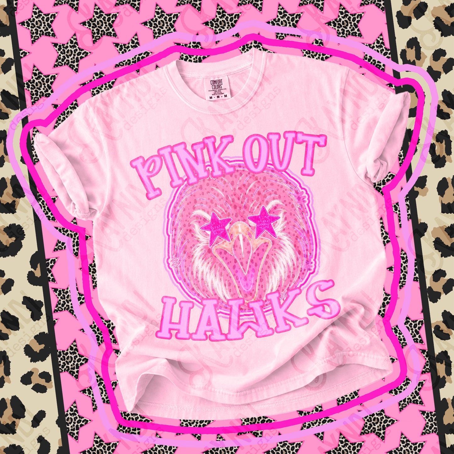 Hawks Pink Out Stars Mascot Gildan Comfort Colors Tultex Shirt