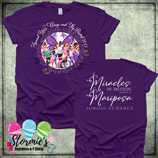 Mariposa School of Dance Spread Your Wings and Fly Recital 2025 Cotton & Softstyle Purple Shirt Fundraiser