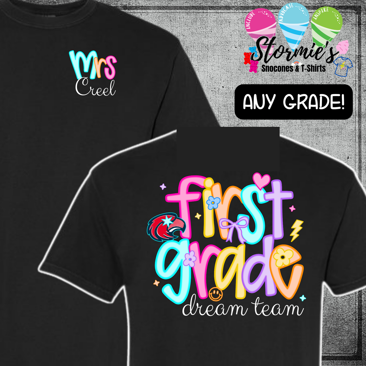 Custom Teacher Grade Department Dream Team ANY MASCOT Comfort Colors Black Shirt