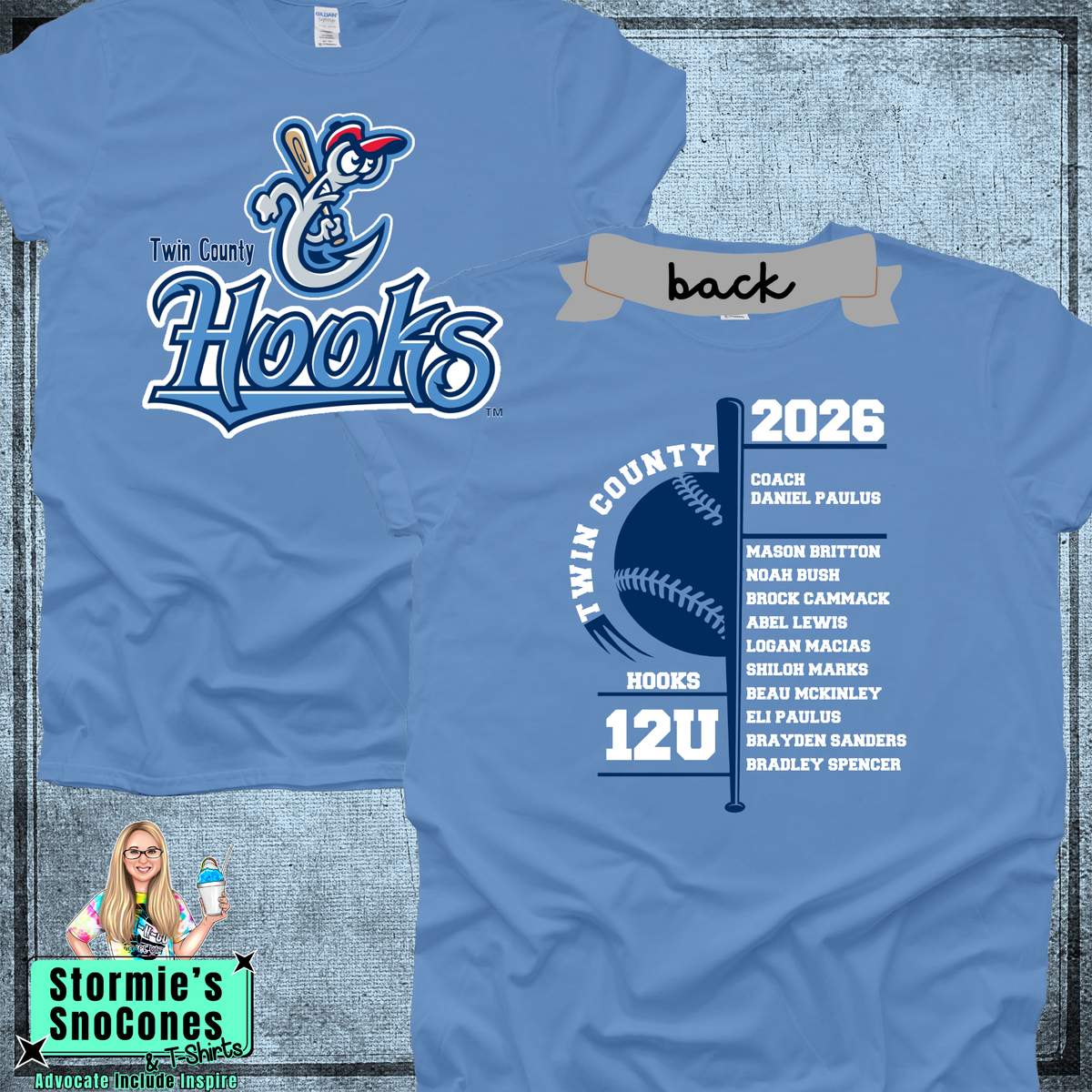 Hooks 12U Twin County 2026 Columbia Blue Shirt