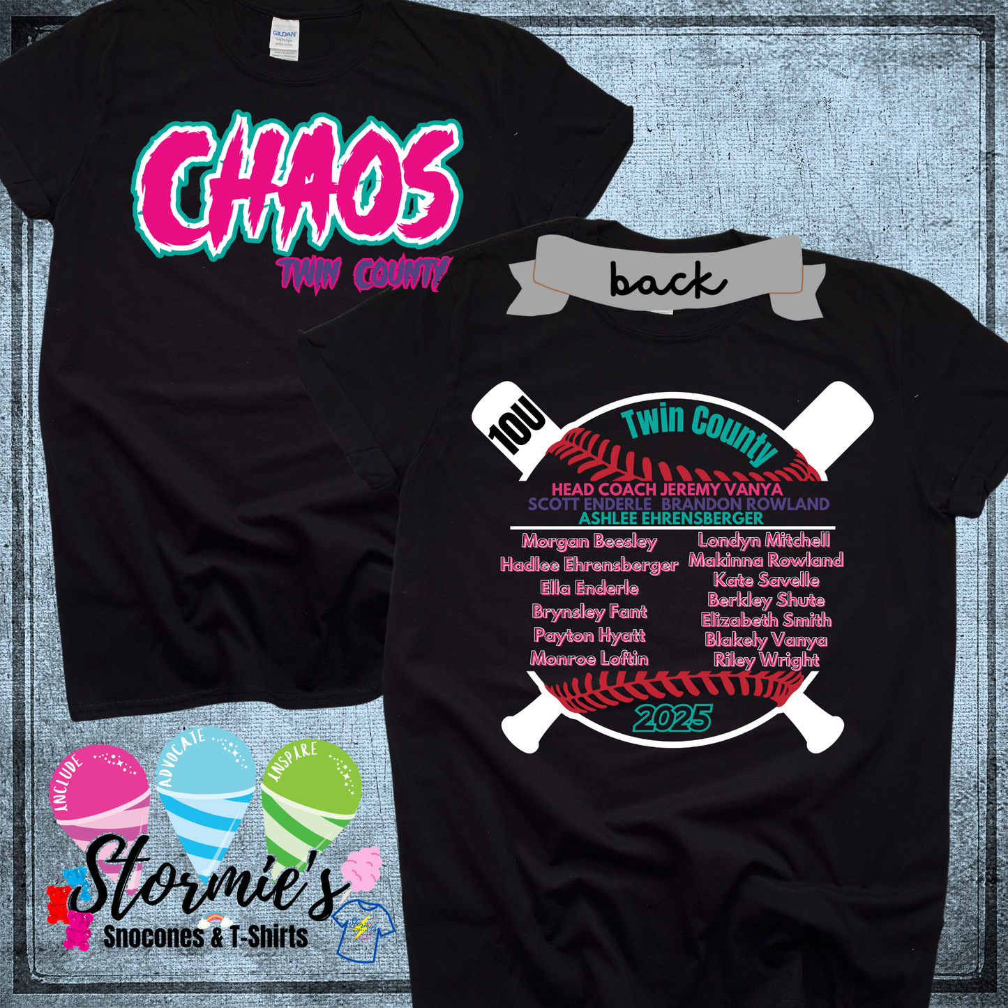 Chaos 10U Softball Twin County 2025 Black Shirt