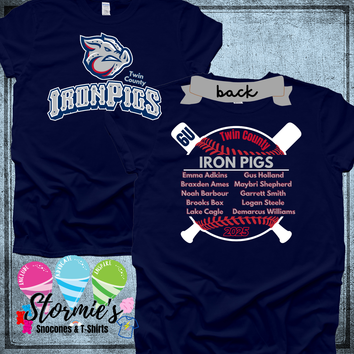 Iron Pigs 6u Twin County 2025 Navy Shirt
