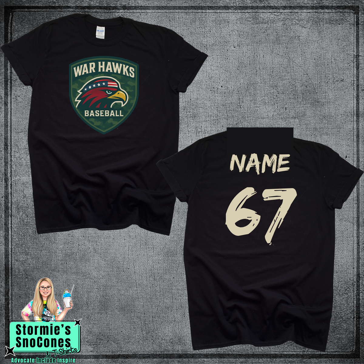 Warhawks Baseball Emblem Black Gildan Comfort Colors Tultex Shirt