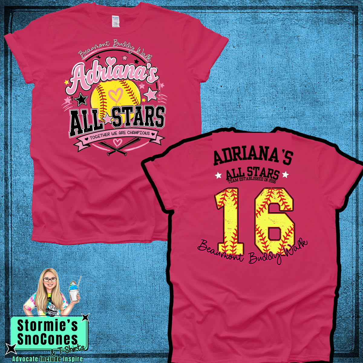 Adriana All Stars Buddy Walk 2026 Pink Gildan Softstyle Comfort Colors Dryfit Shirt