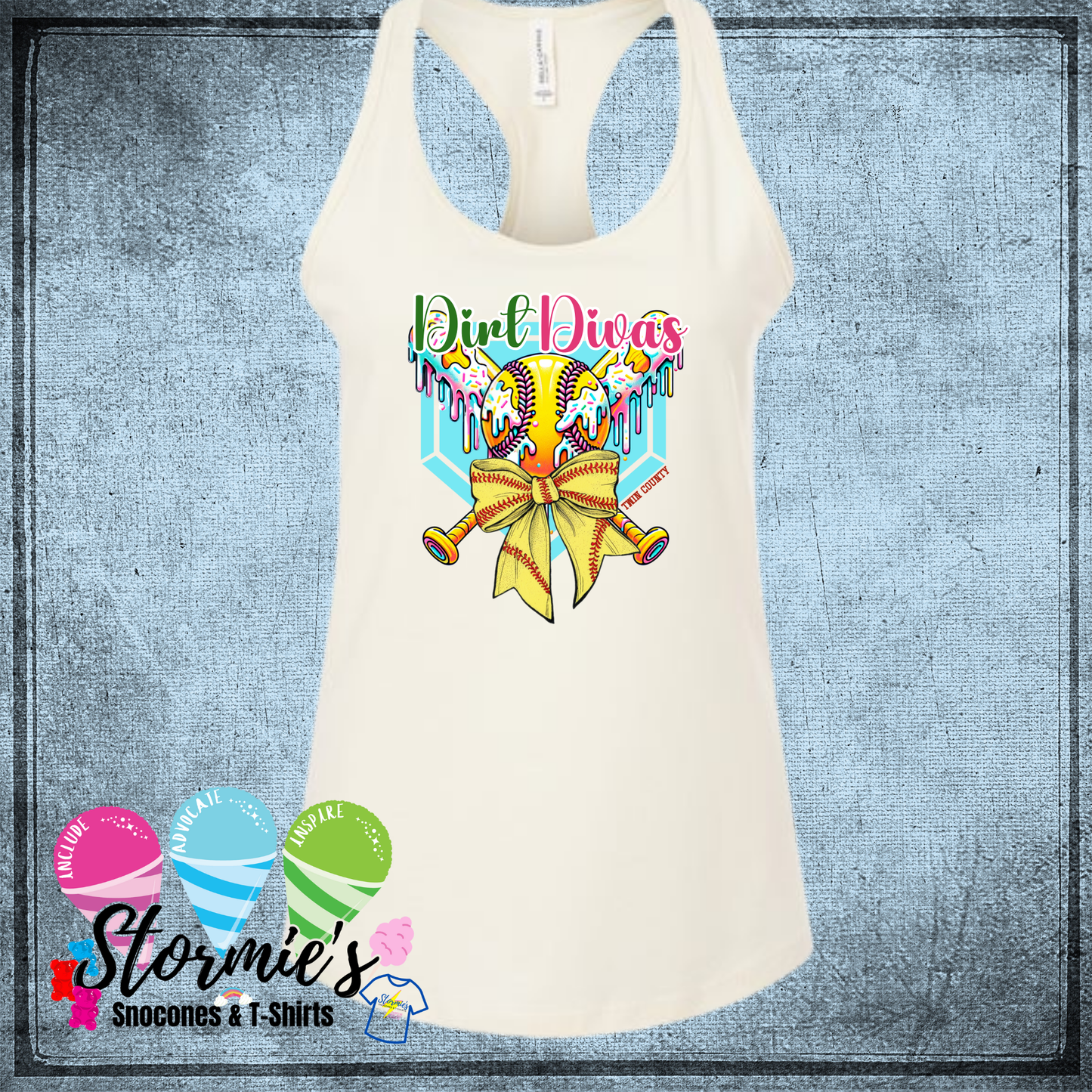 Dirt Divas Softball Twin County 2025 Bella Racer Back White Tank Top