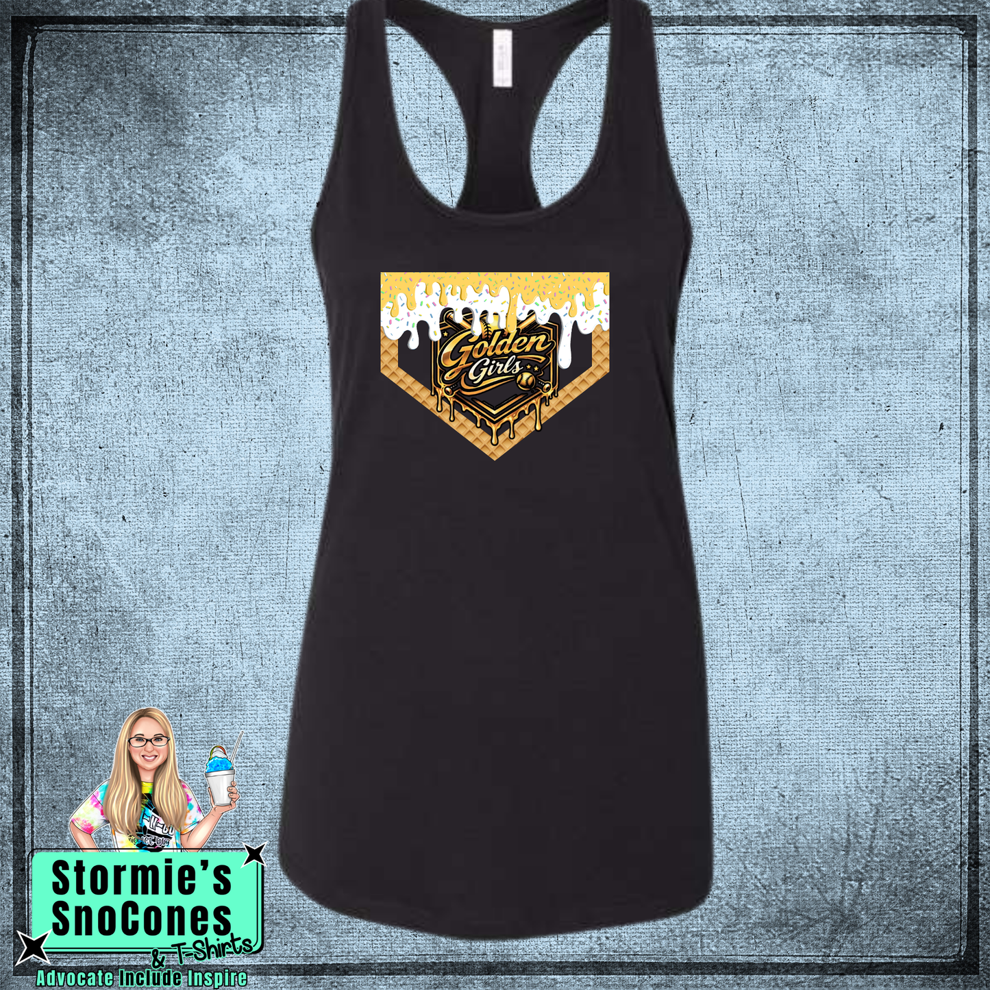 Golden Girls Baseball Drip Bella Racer Back Black Tank Top