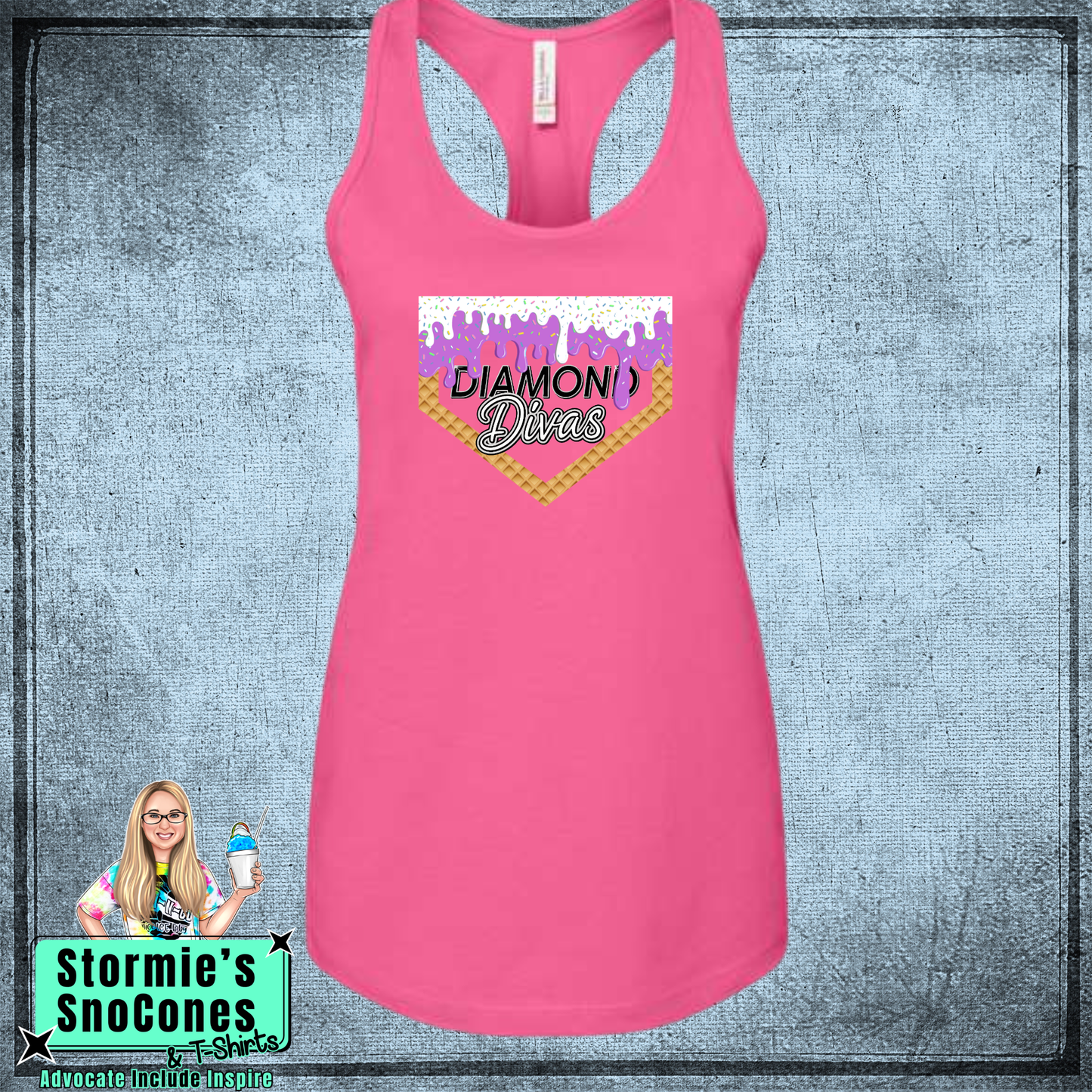 Diamond Divas Baseball Drip Twin County Bella Racer Back Pink Tank Top