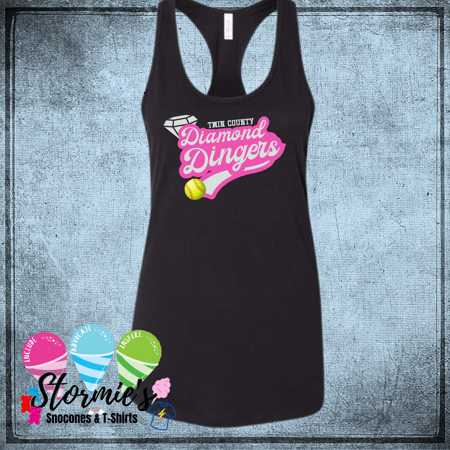 Diamond Dingers Softball Twin County 2025 Bella Racer Back Black Tank Top