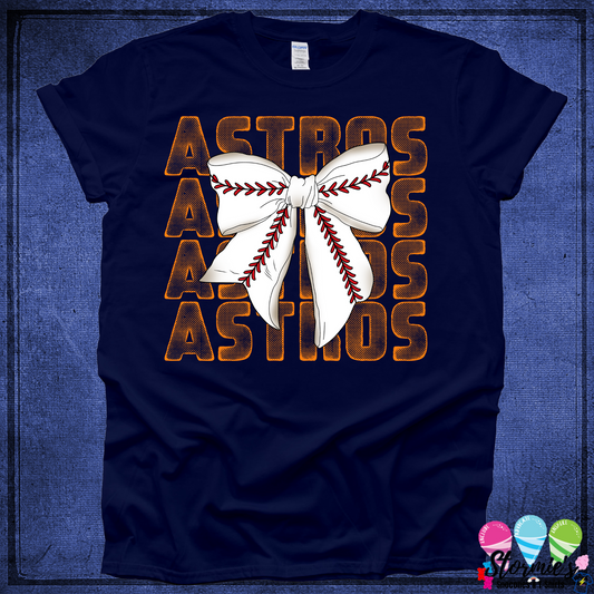Astros Coquette Baseball Bow Navy Shirt