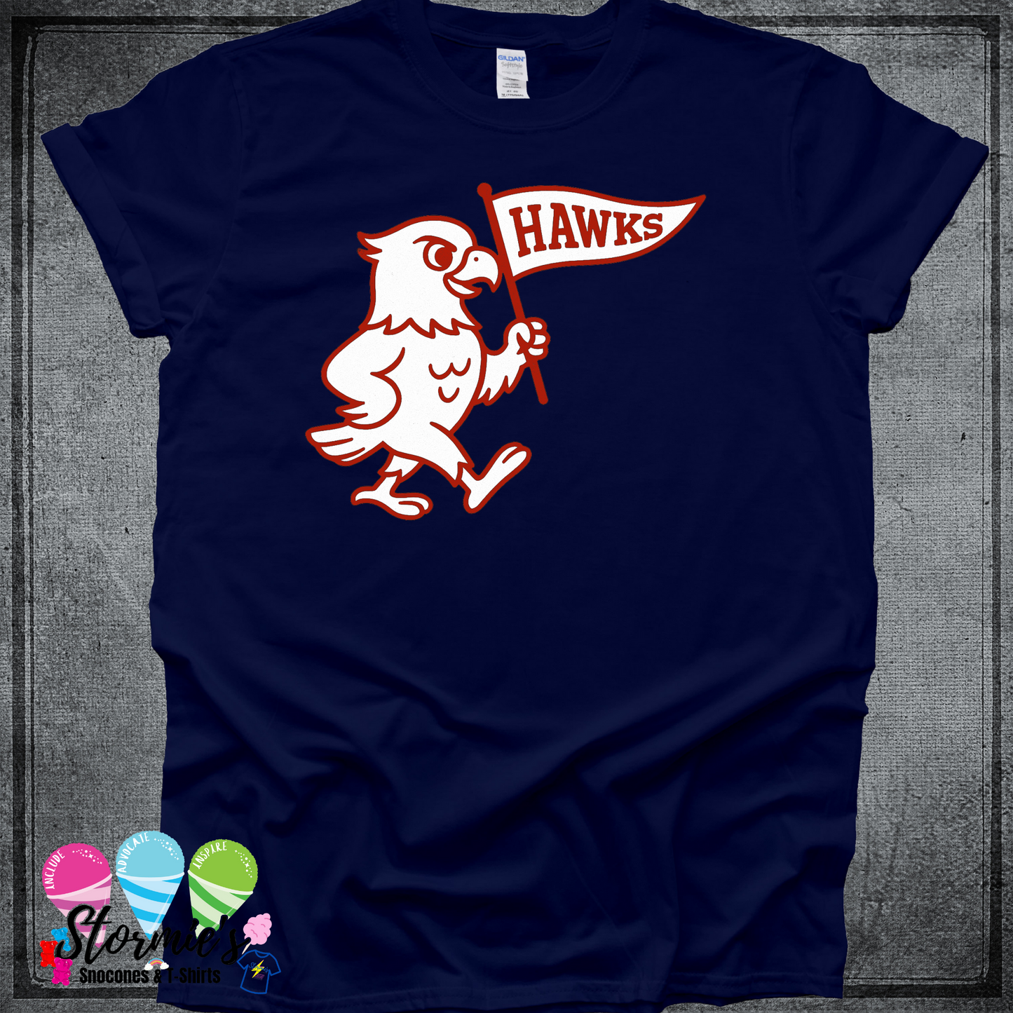 Hawks Mascot with Pennant Navy TShirt