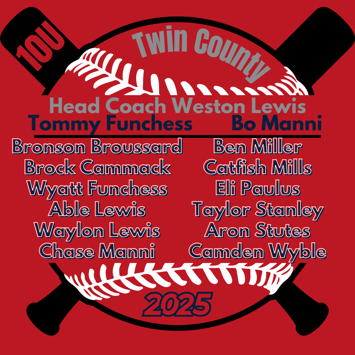 Bats 10U Twin County 2025 Red Dry Fit Shirt