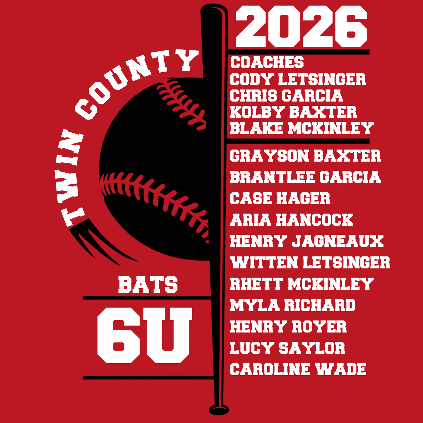 Bats 6U Twin County 2026 Red Dry Fit Shirt