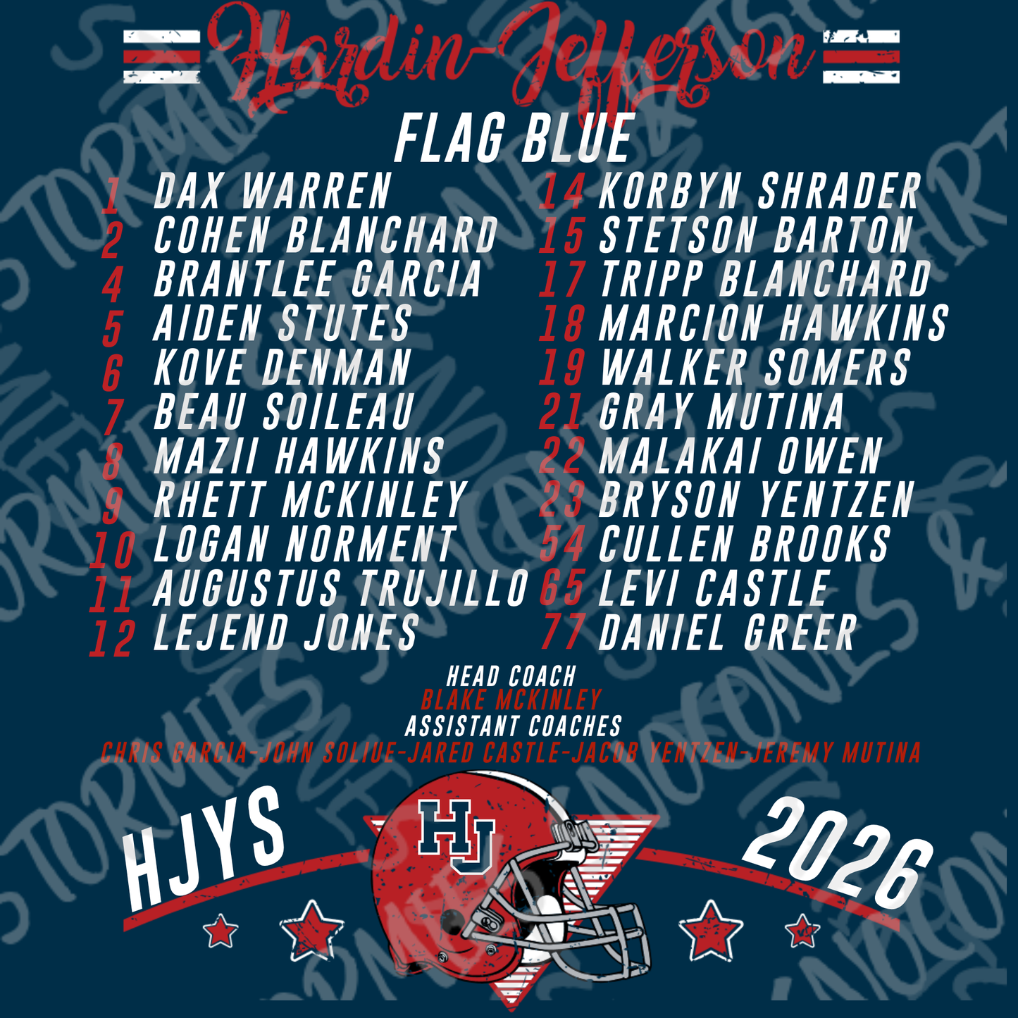 Hardin Jefferson Hawks HJYS Football 2026 Shirt - FLAG BLUE FOOTBALL
