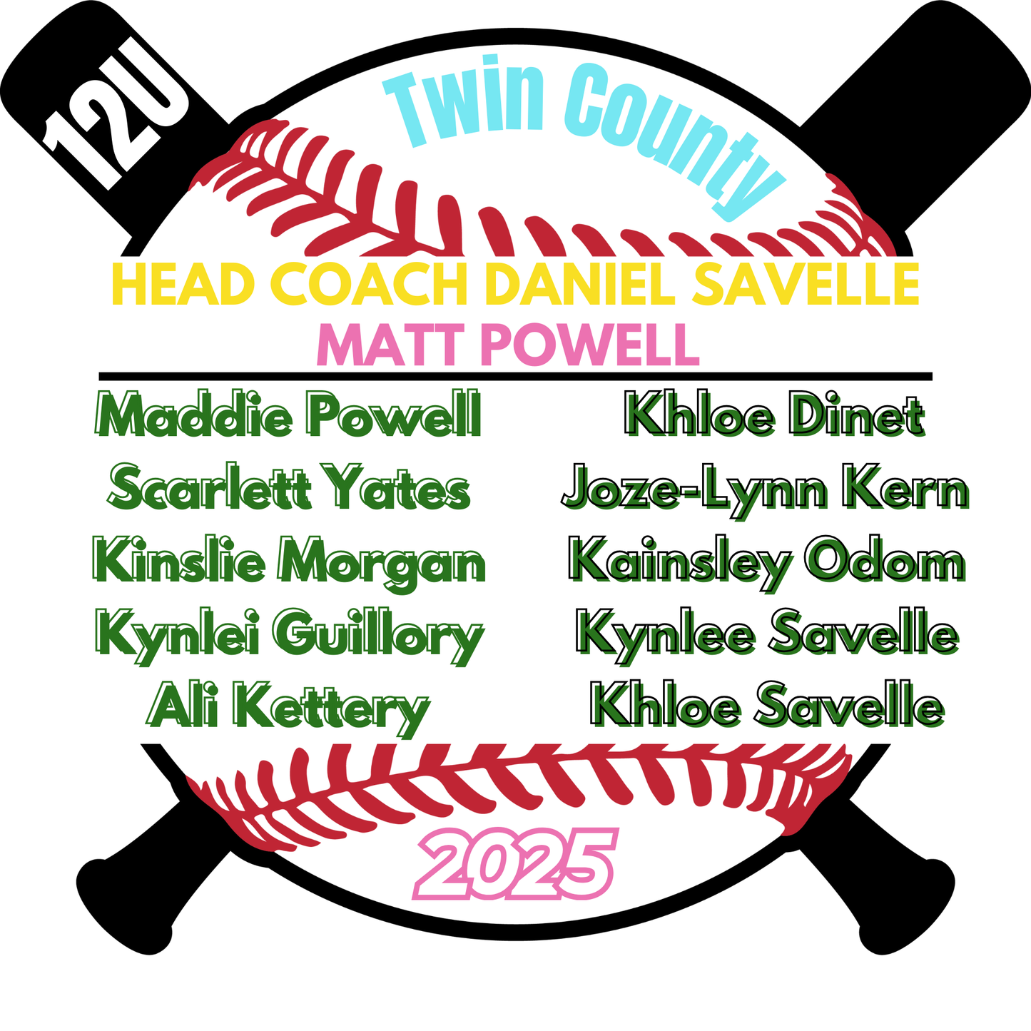 Dirt Divas 12U Softball Twin County 2025 White Shirt