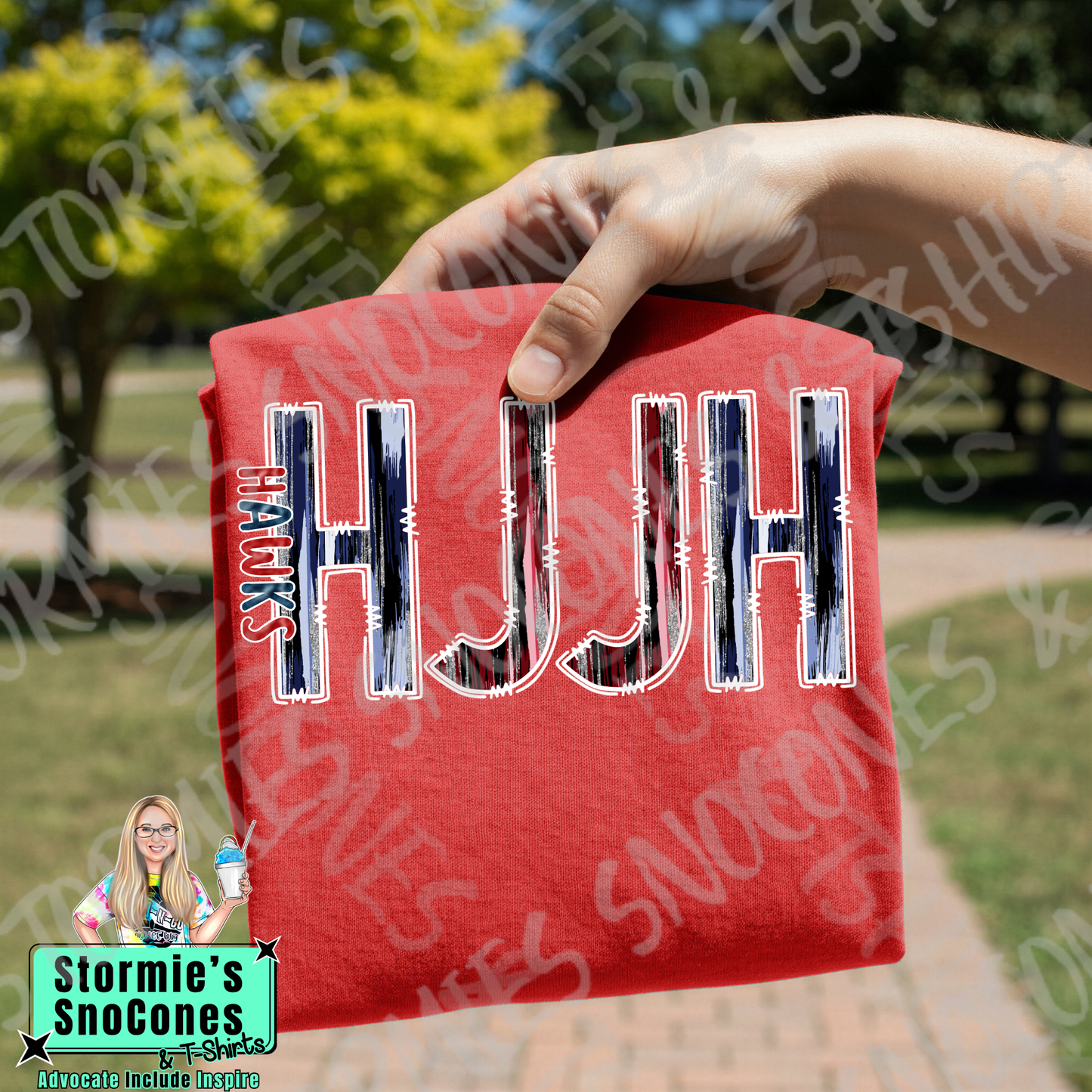 Hardin Jefferson Junior High HJJH Hawks Brushstroke Doodle Red Gildan Comfort Colors Bella Canvas Shirt