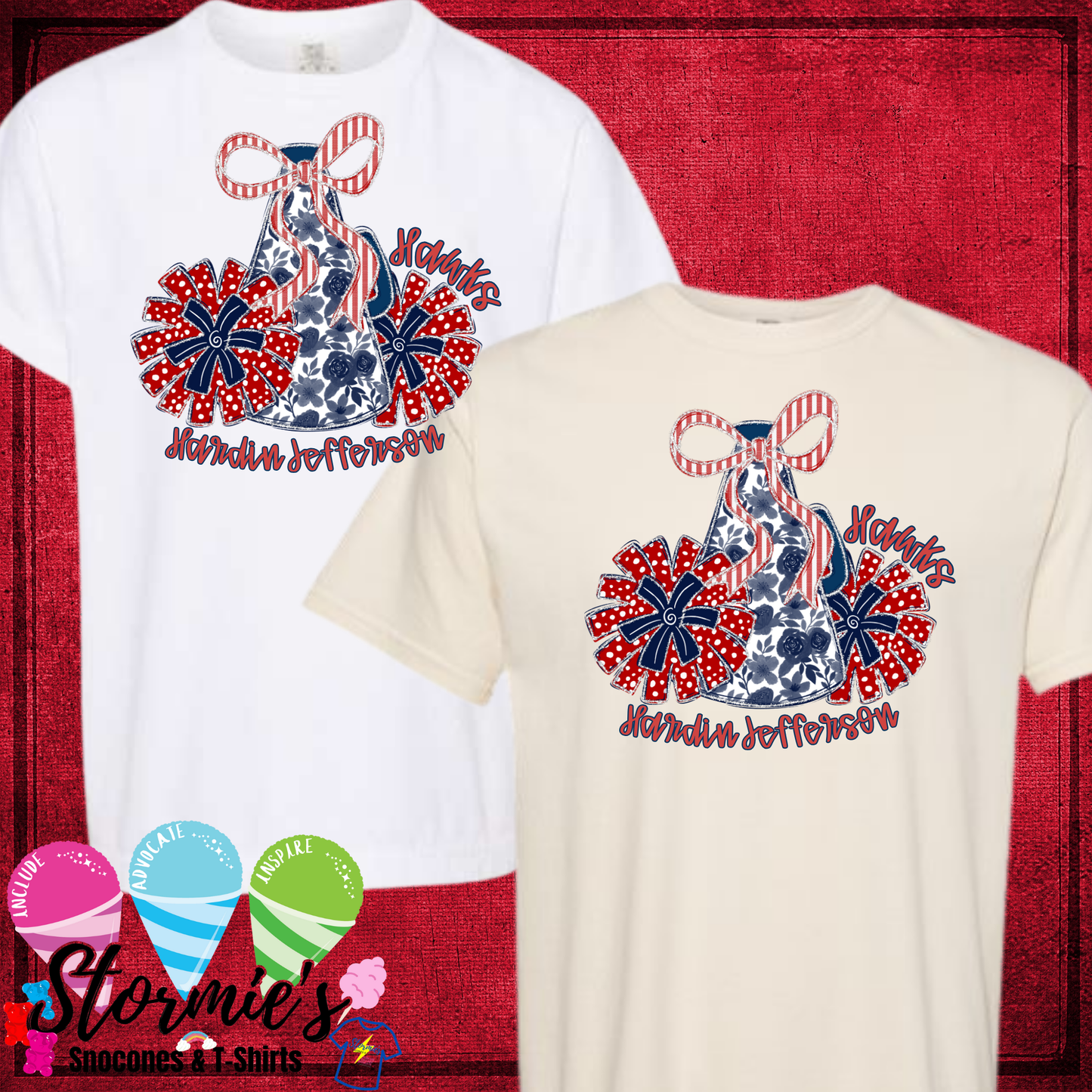 HJ Hawks Bow Cheer Megaphone and Pompoms Comfort Colors Bella Canvas Shirt