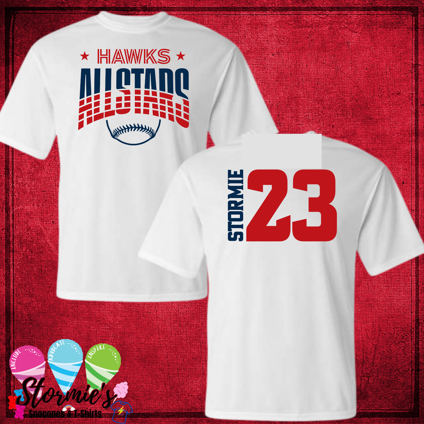 Hawks Baseball All Stars 2025 CUSTOM NAME White Shirt