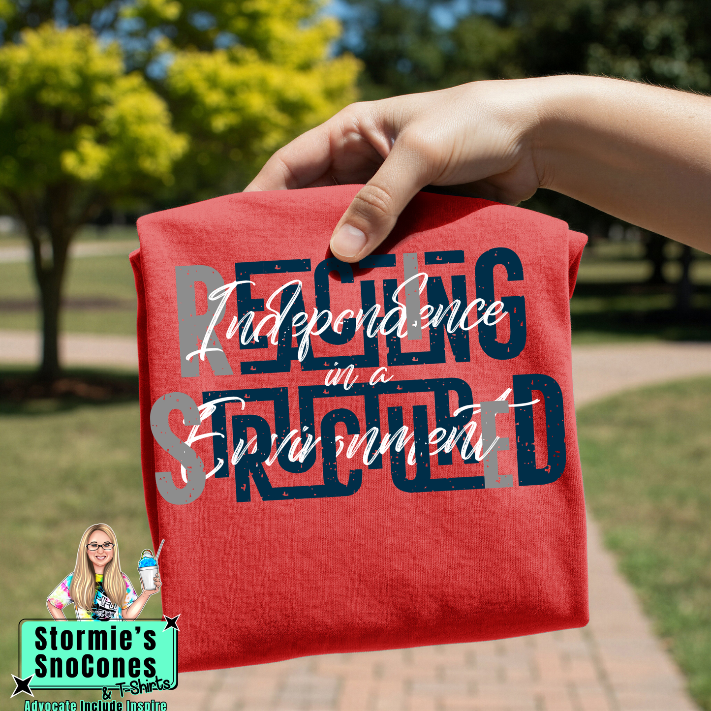 RISE Reaching Independence in a Structured Environment Lines Cursive Weave Red Gildan Comfort Colors Bella Canvas Shirt